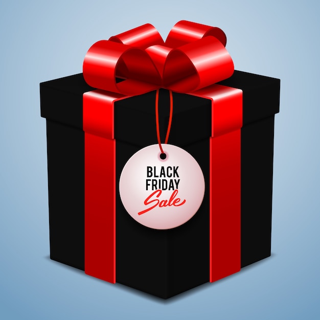 Bannière De Vente De Vendredi Noir, Boîte-cadeau Noire Avec Noeud Rouge, Vente Au Détail, Rabais, Offre Spéciale