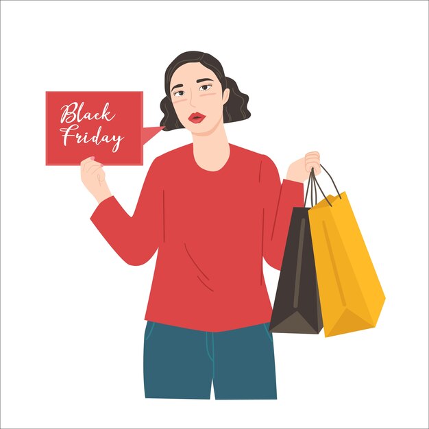Bannière de vente vendredi noir avec femme tenant illustration de signe