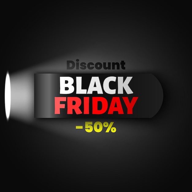 Bannière de vente vendredi noir avec projecteur Ruban autocollant Illustration vectorielle