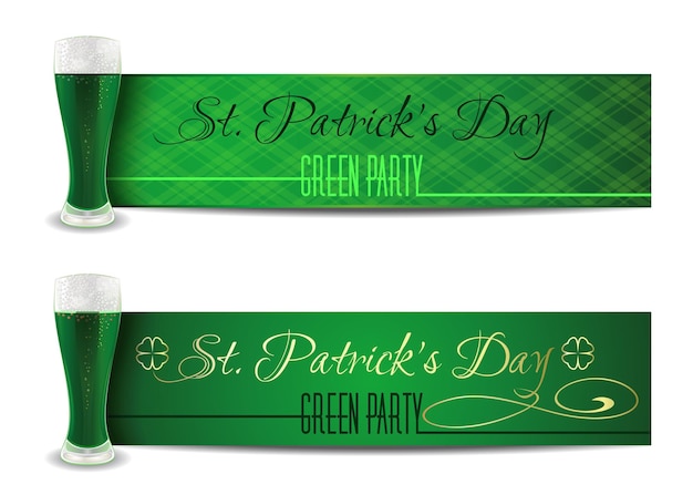 Bannière verte St Patricks Day sertie d'un verre de bière verte Collection de design Happy St Patricks Day Patricks Day Illustration vectorielle