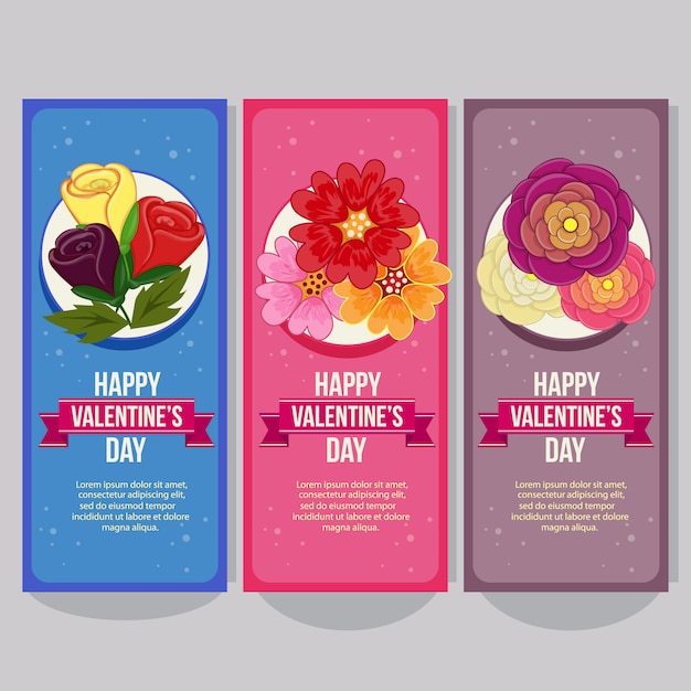 Bannière verticale Valentine avec des éléments de fleur bouton d&#39;or