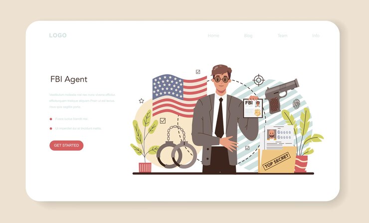 Vecteur bannière web de l'agent du fbi ou officier de police ou inspecteur de la page de destination