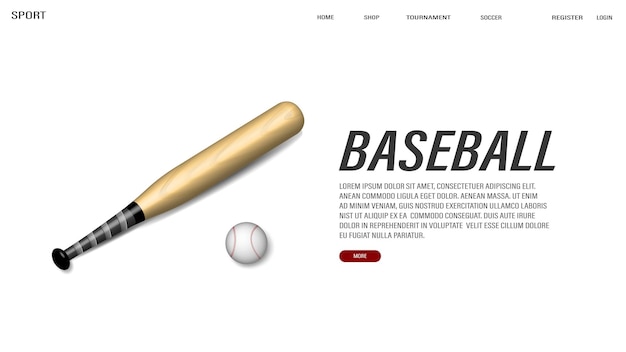 Vecteur une bannière web avec une batte 3d et une balle de baseball sur un fond blanc un concept pour les paris sportifs