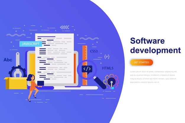 Bannière web de développement logiciel moderne concept plat