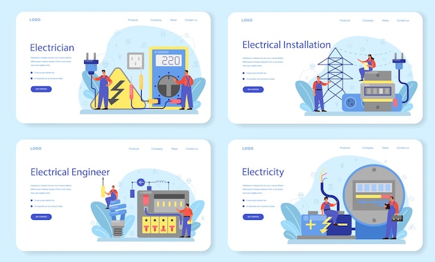 Bannière Web Du Service De Travaux D'électricité Ou Ensemble De Pages De Destination