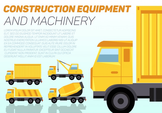 Vecteur bannière web avec des engins de chantier et exemple de texte.