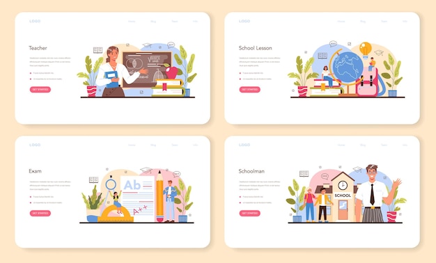Bannière Web De L'enseignant Ou Ensemble De Pages De Destination Professeur Donnant Une Leçon