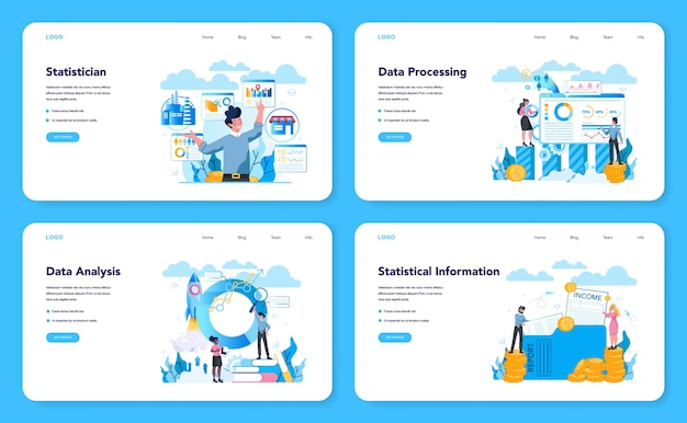 Bannière Web Ou Ensemble De Pages De Destination Statisticien Et Statistique