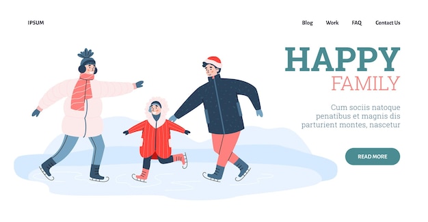 Bannière Web Avec Des Gens S'amusant Pendant Les Vacances D'hiver Vector Illustration De Dessin Animé