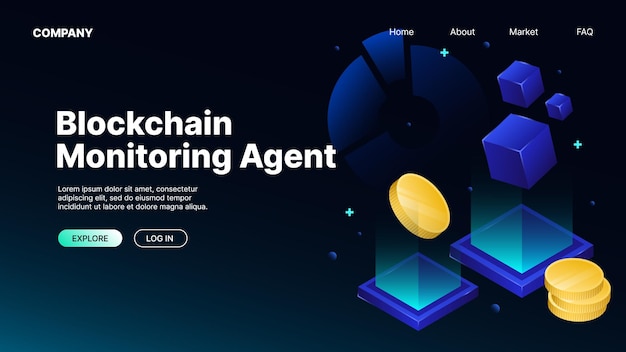 Bannière Web isométrique de l'agent de surveillance de la blockchain