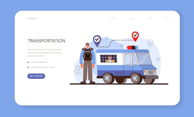 Bannière Web Ou Page De Destination Du Convoi. Transport D'un Criminel Dans Un Camion Blindé. Collecte D'argent Et Protection. Escorte D'agents De Sécurité Professionnels. Illustration Vectorielle Isolée