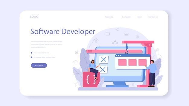 Bannière Web Ou Page De Destination Du Développeur De Logiciels