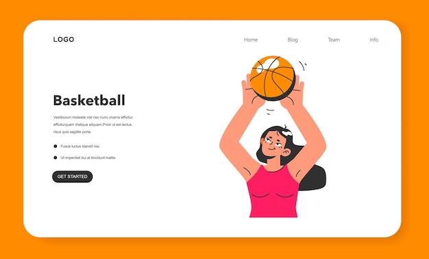 Vecteur bannière web ou page de destination du jeu de basket-ball joueurs de l'équipe pendant le match