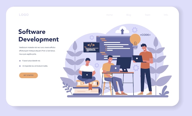 Bannière Web Ou Page De Destination Du Logiciel. Idée De Programmation Et De Codage, Développement De Système. Technologie Digitale. Société De Développement De Logiciels écrivant Du Code.