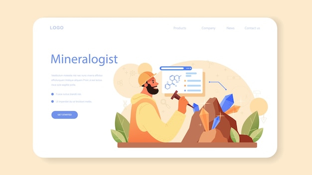 Bannière Web ou page de destination du minéralogiste. Scientifique professionnel