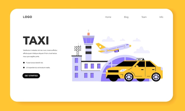 Vecteur bannière web ou page de destination du service de taxi transfert de voiture de taxi jaune