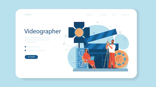 Vecteur bannière web ou page de destination de la production vidéo ou du vidéaste. industrie du cinéma et du cinéma. création de contenu visuel pour les médias sociaux avec un équipement spécial.