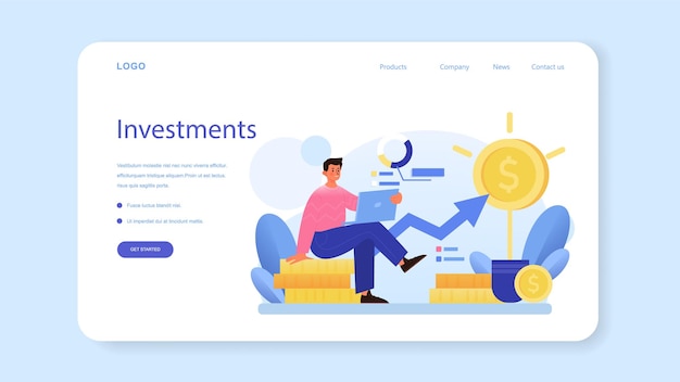 Bannière Web ou page de destination des relations avec les investisseurs. Implication des investissements, stratégie d'investissement du projet. Idée de soutien financier, rentabilité du capital investi. Télévision illustration vectorielle