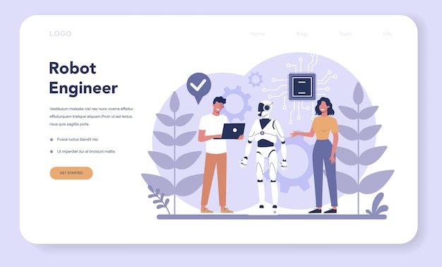 Bannière Web Ou Page De Destination De La Robotique. Ingénierie Et Programmation De Robots.