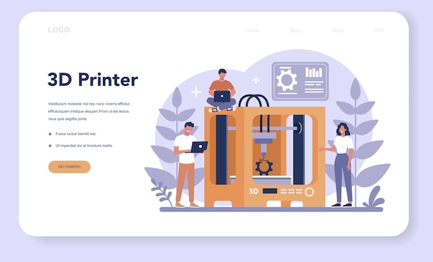 Bannière Web Ou Page De Destination De La Technologie D'impression. Matériel D'imprimante 3d Et Ingénieur. Prototypage Et Construction Modernes.