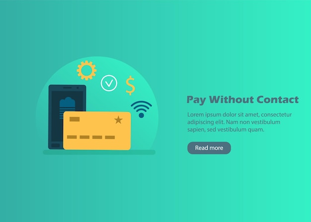 Bannière Web De Paiements Sans Contact Avec Des Icônes De Carte Et De Smartphone Dans Un Style Plat