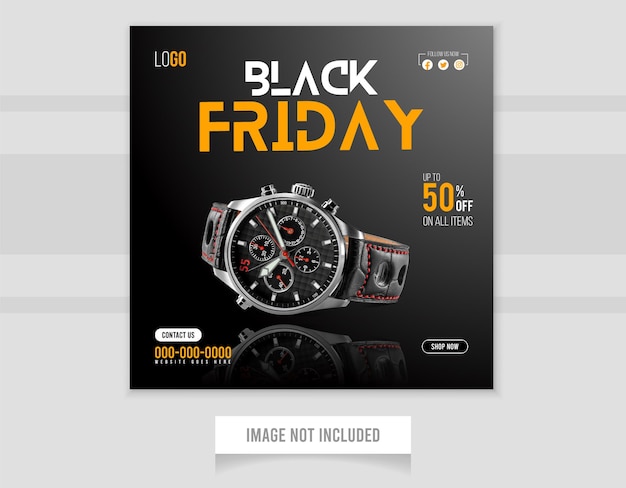 Vecteur bannière web de promotion moderne du black friday pour les médias sociaux, post-médias sociaux, flux instagram