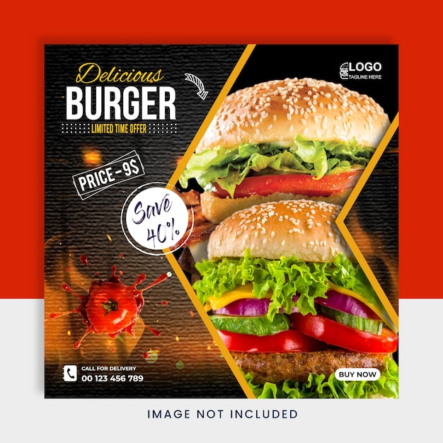 Bannière web de publication de médias sociaux de menu de restaurant de restauration rapide de burger