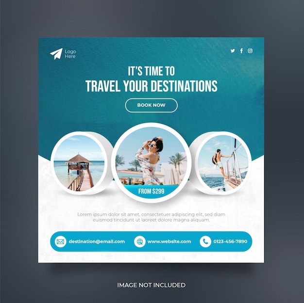 Bannière Web de publication de médias sociaux de voyage