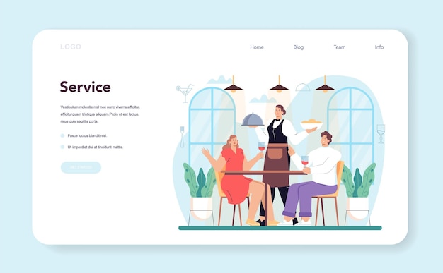 Bannière Web De Serveur Ou Personnel Du Restaurant De La Page De Destination En Uniforme