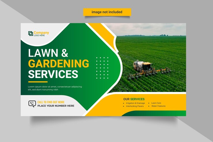 Bannière web de services agricoles et agricoles ou conception de modèle de jardinage de pelouse sur les médias sociaux