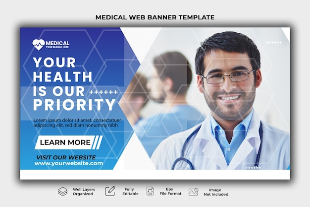 Bannière web de soins de santé médicaux et modèle de vignette youtube.