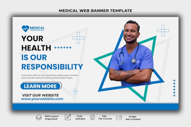 Bannière web de soins de santé médicaux et modèle de vignette youtube.