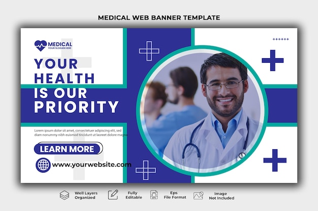 Bannière web de soins de santé médicaux et modèle de vignette youtube.
