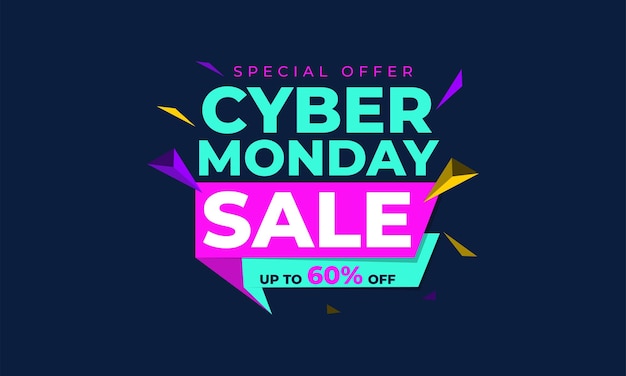 Bannière Web de super vente de style néon coloré Cyber Monday Cyber Monday Sale Offre spéciale Conception de publication sur les médias sociaux Modèle vectoriel de promotion et de publicité pour les entreprises Offres saisonnières Mega Big Sale