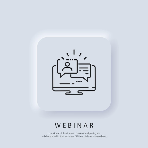 Bannière De Webinaire En Direct. Regarder Sur Ordinateur Portable En Streaming En Ligne, Formation Vidéo, Séminaire. Vecteur. Icône De L'interface Utilisateur. Bouton Web De L'interface Utilisateur Blanc Neumorphic Ui Ux.