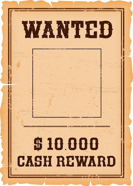 Bannière Western Wanted ou affiche de récompense Wild West