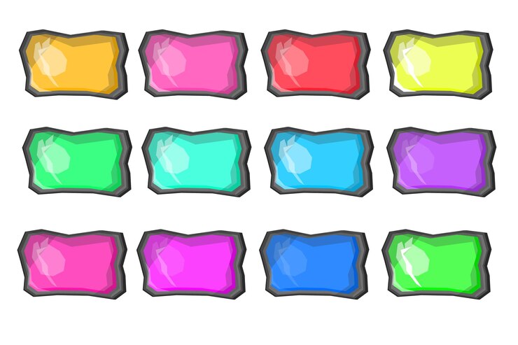 Bannières ou cadres vierges au néon brillant pour les jeux et l'illustration vectorielle de conception Web isolée sur fond blanc Bannières ou boutons pour l'interface utilisateur