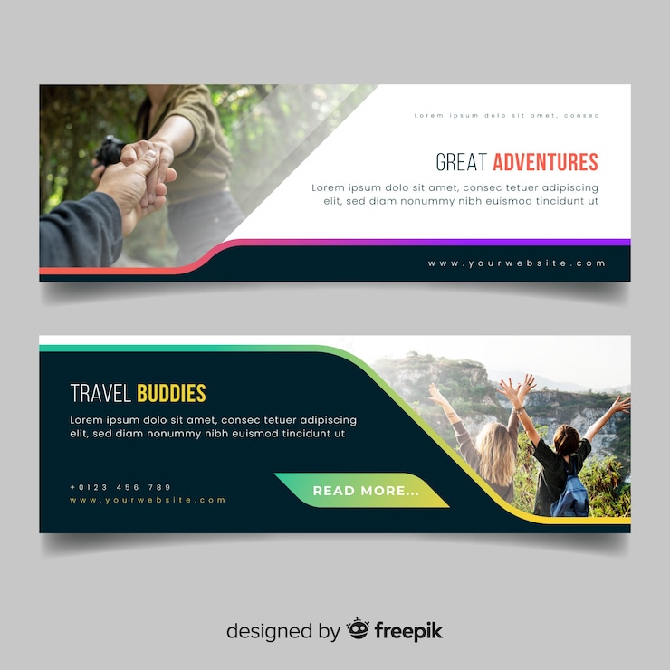 Vecteur bannières colorées pour l'aventure de voyage avec photo