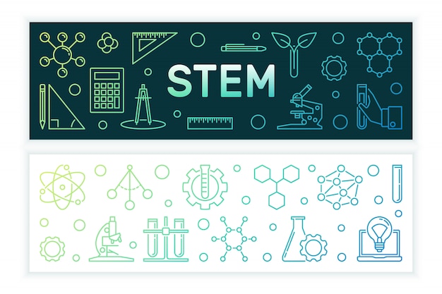 Bannières colorées en science, technologie, ingénierie et mathématiques