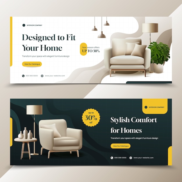 Bannières de design d'intérieur de conception réaliste