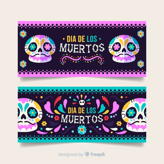 Bannières Día De Muertos Dessinées à La Main