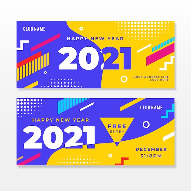 Bannières De Fête Du Nouvel An 2021 Au Design Plat