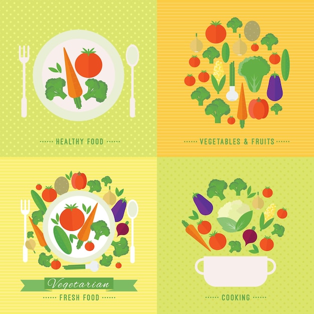 Bannières avec fruits et légumes frais Illustration vectorielle dans un style plat Concept d'aliments sains