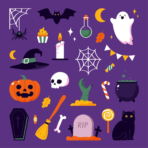 Bannières Happy Halloween définies illustration vectorielle plate Trick or Treat