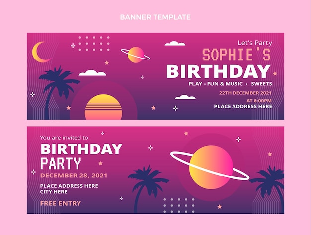 Bannières Horizontales Dégradé Rétro Vaporwave Anniversaire