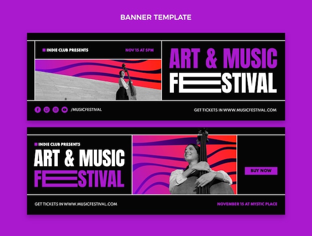 Vecteur bannières horizontales du festival de musique coloré dégradé