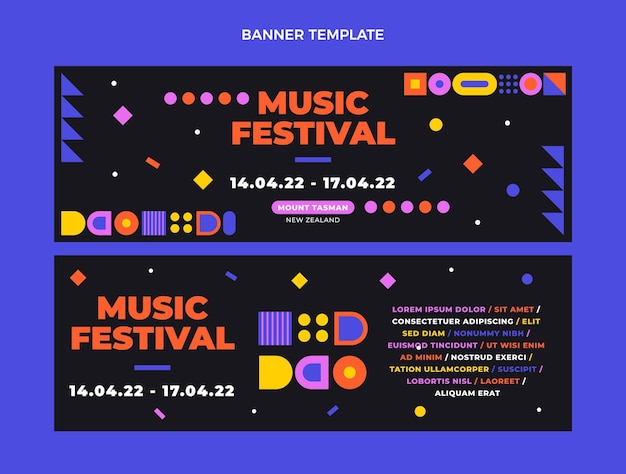 Bannières horizontales de festival de musique de mosaïque de conception plate