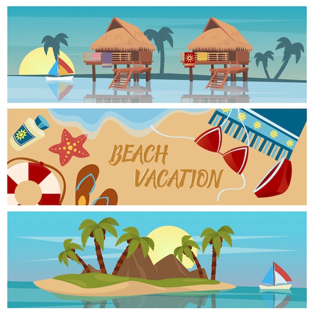 Vecteur bannières horizontales de vacances à la plage