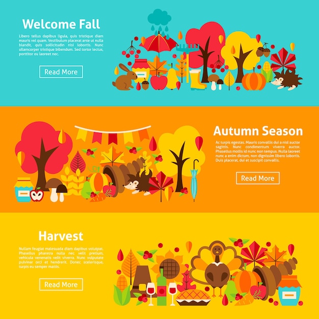 Vecteur bannières horizontales web d'automne. illustration vectorielle du concept d'automne.