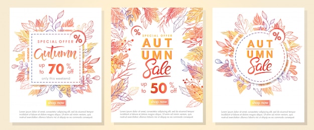 Bannières Offre Spéciale Automne Avec Des Feuilles D'automne Et Des éléments Floraux Aux Couleurs De L'automne.